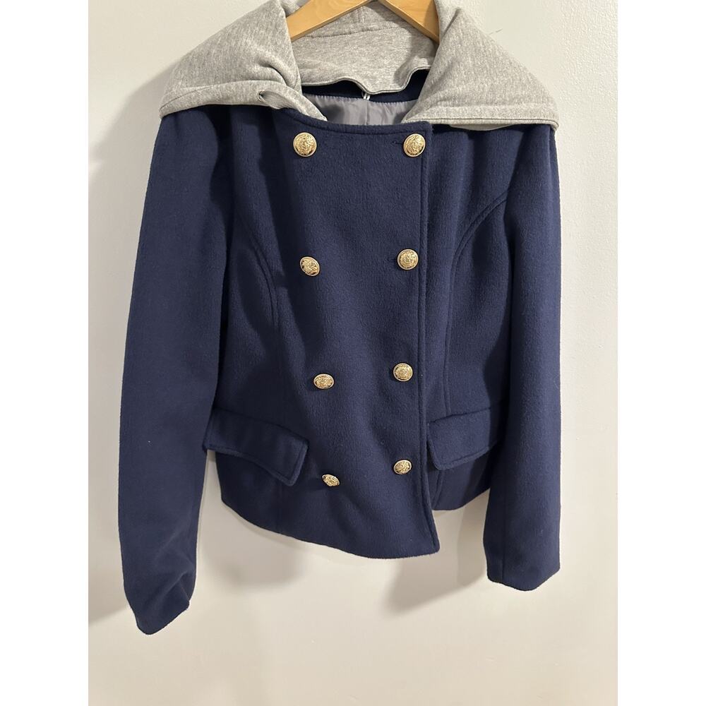 Anthropologie Maeve Twofer Hoodie Peacoat Size Small Navy Blue Military Preppy